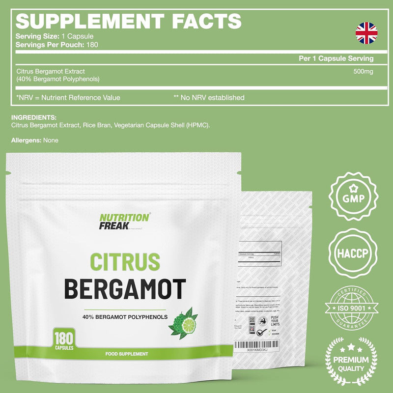 Citrus Bergamot Extract - 180 Capsules | 500mg High Strength 40% Polyphenols UK