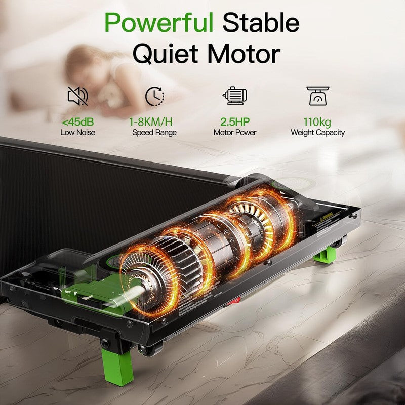 Under-Desk Treadmill — 2HP Quiet, 8 km/h, 3.5° Incline