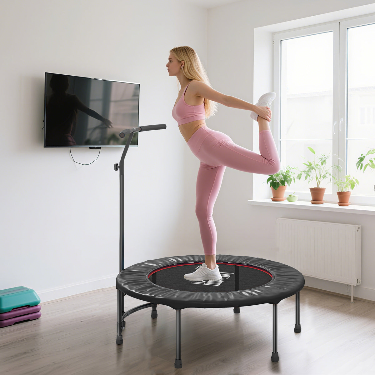 40-Inch Fitness Trampoline with Adjustable Handle – Home Rebounder