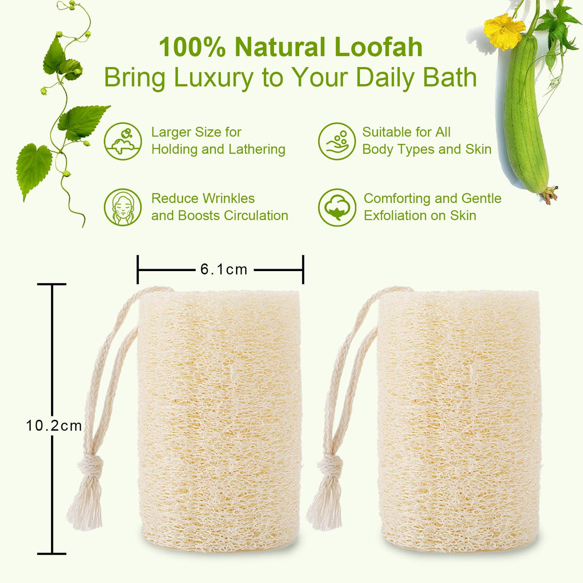 6 Pack Organic Loofah Sponge – Natural Bath & Kitchen Scrub