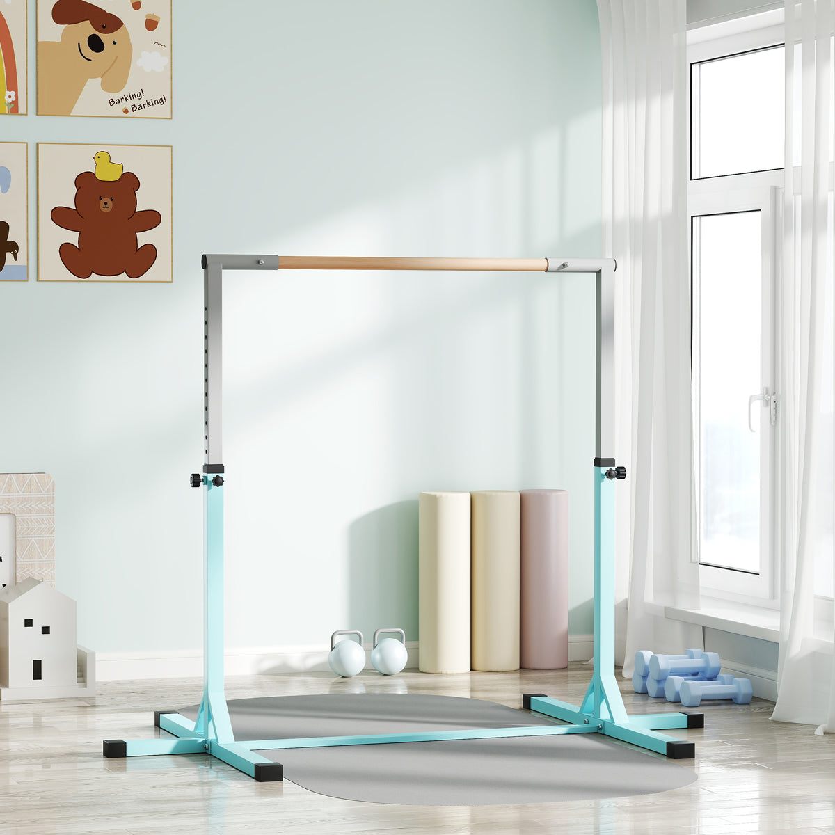 Height Adjustable Kids Gymnastics Bar for Home – Light Blue