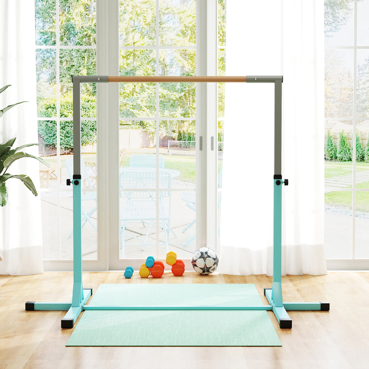 Height Adjustable Kids Gymnastics Bar for Home – Light Blue